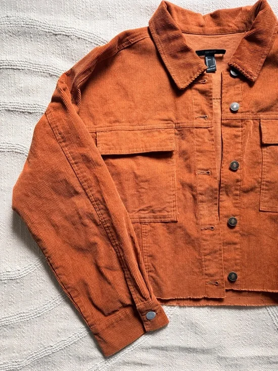 Forever 21 Light Weight Corduroy Cropped Jacket in Rust Orange 100% Cotton Large - Picture 5 of 10